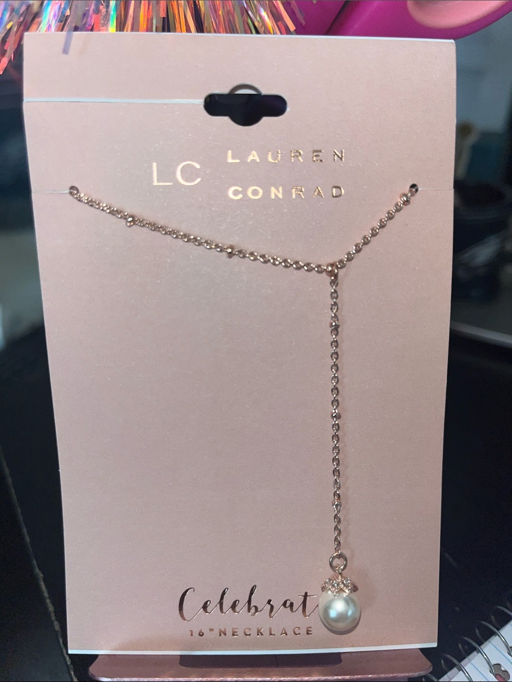 LC Lauren Conrad Rose Gold Chain Necklace with Pearl Pendant